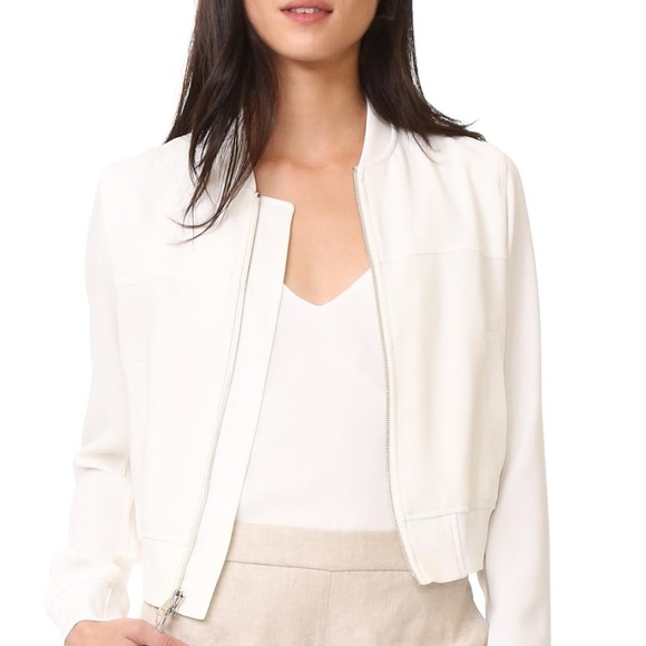 THEORY ladies 12 Rice Ivory Classic Zip Crepe Clean Bomber Jacket